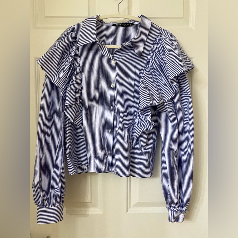 Zara Striped Ruffled Blouse - Picture 6 of 12